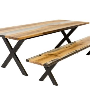 Epoxy sto trpezarijski sa klupom 94x250 i klupa 40x250 ORAH/providan